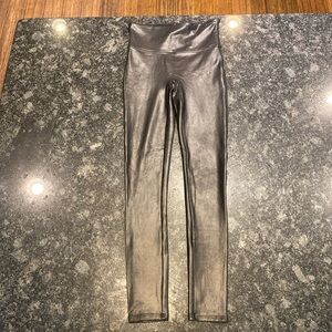 SPANX Black High Waist Stretch Pull On Faux Leather Leggings Size Petite Small